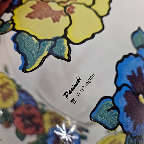 Vintage 60s 70s Pasinski Washington Stained Glass Pansy Serving Bowl Set of 3 - Picture 9 of 10